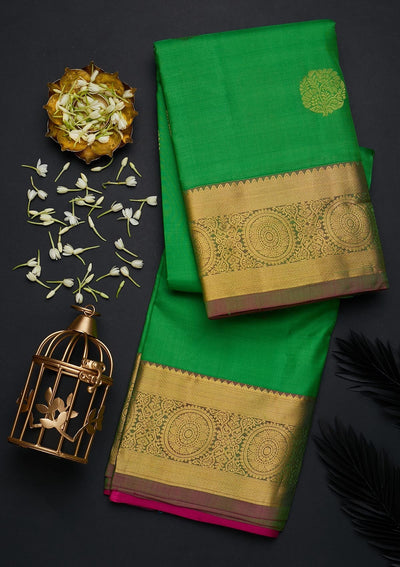 Parrot Green Zariwork Pure Silk Designer Saree - Koskii