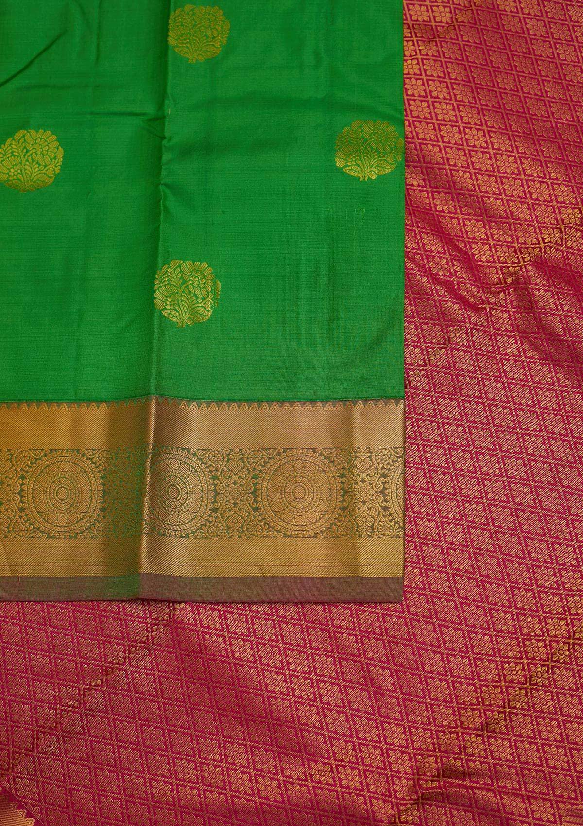 Parrot Green Zariwork Pure Silk Designer Saree - Koskii