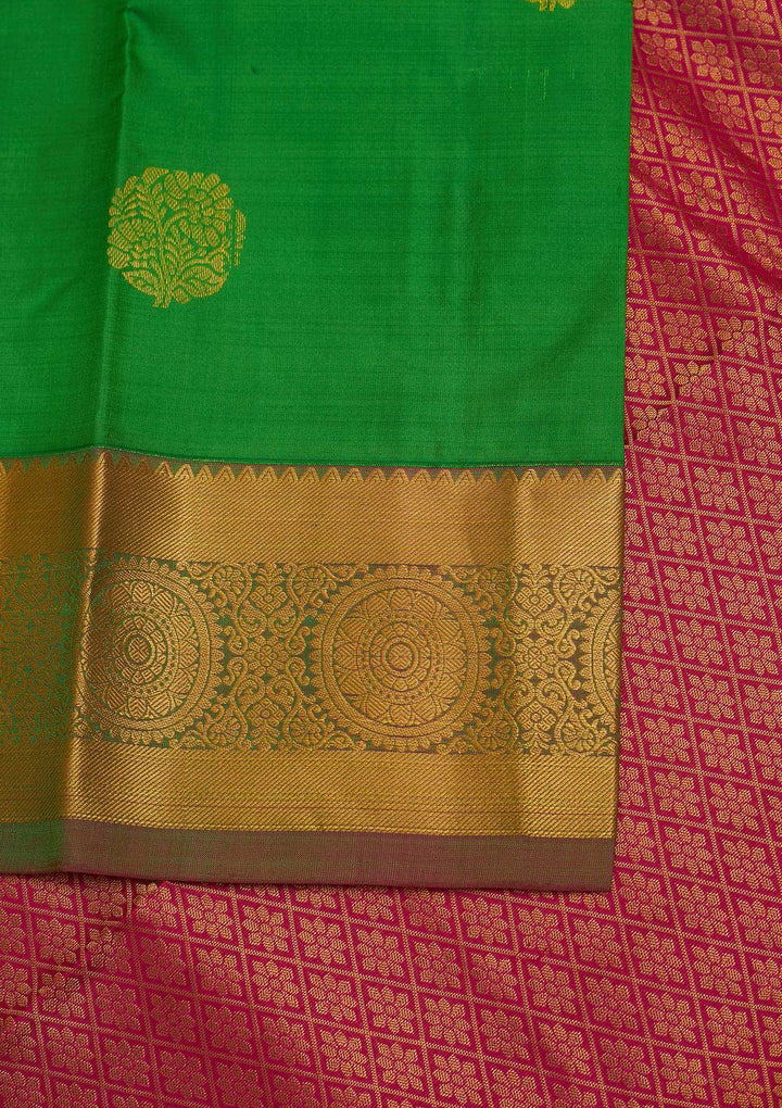 Parrot Green Zariwork Pure Silk Designer Saree - Koskii