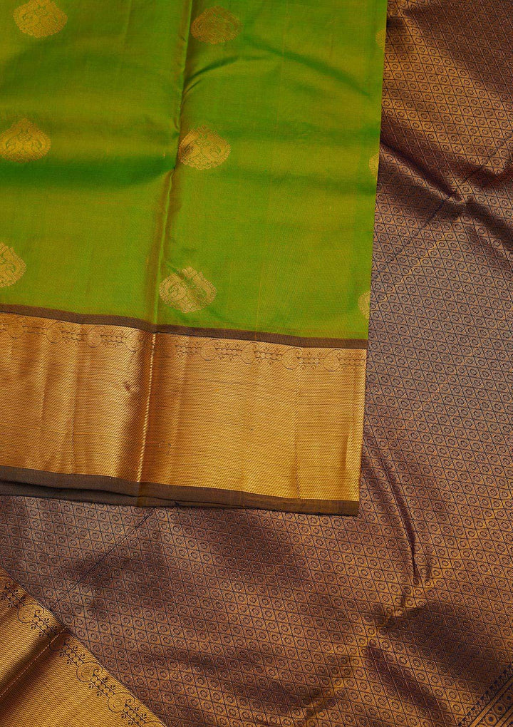 Parrot Green Zariwork Pure Silk Designer Saree - Koskii