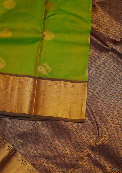 Parrot Green Zariwork Pure Silk Designer Saree - Koskii