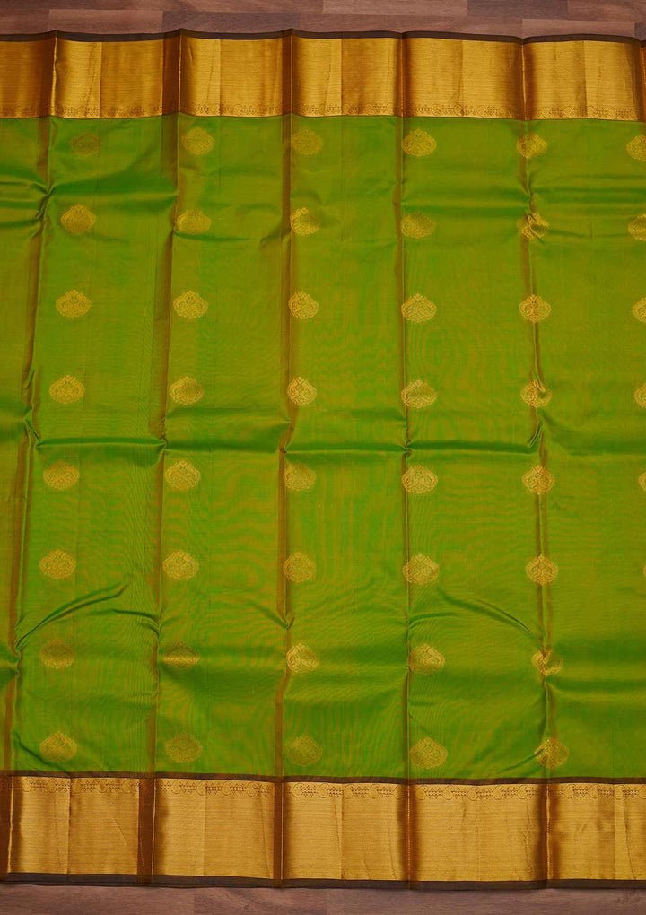 Parrot Green Zariwork Pure Silk Designer Saree - Koskii