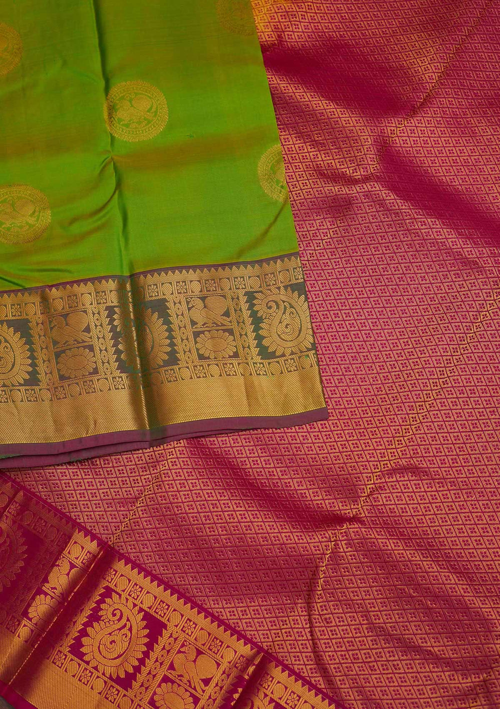 Parrot Green Zariwork Pure Silk Designer Saree - Koskii