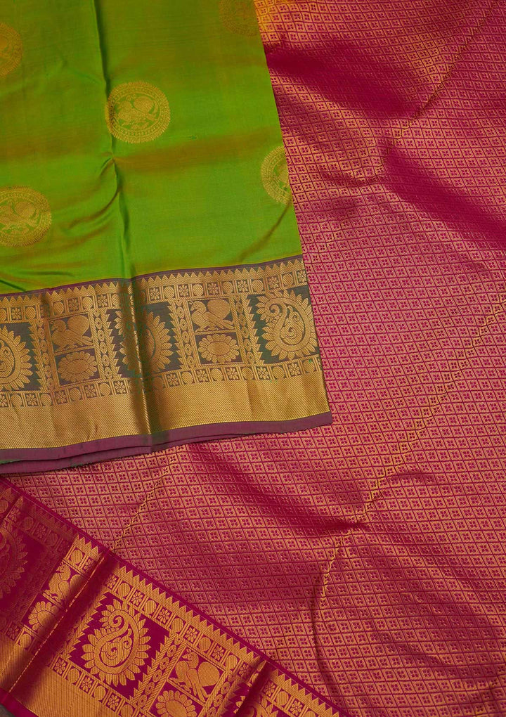 Parrot Green Zariwork Pure Silk Designer Saree - Koskii