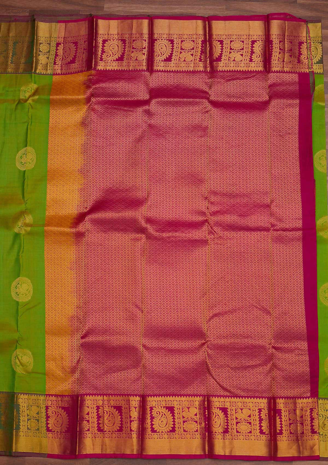 Parrot Green Zariwork Pure Silk Designer Saree - Koskii