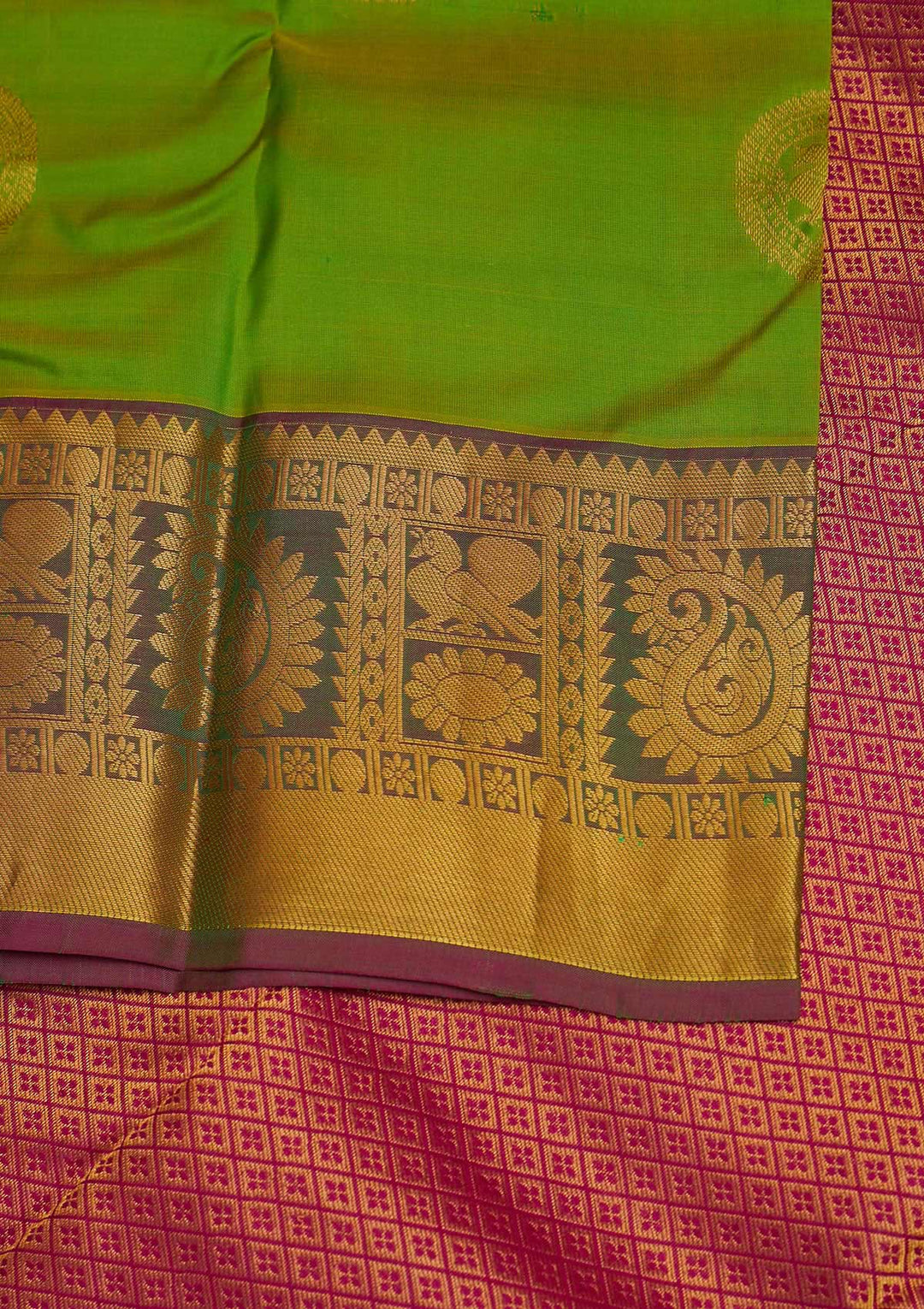 Parrot Green Zariwork Pure Silk Designer Saree - Koskii