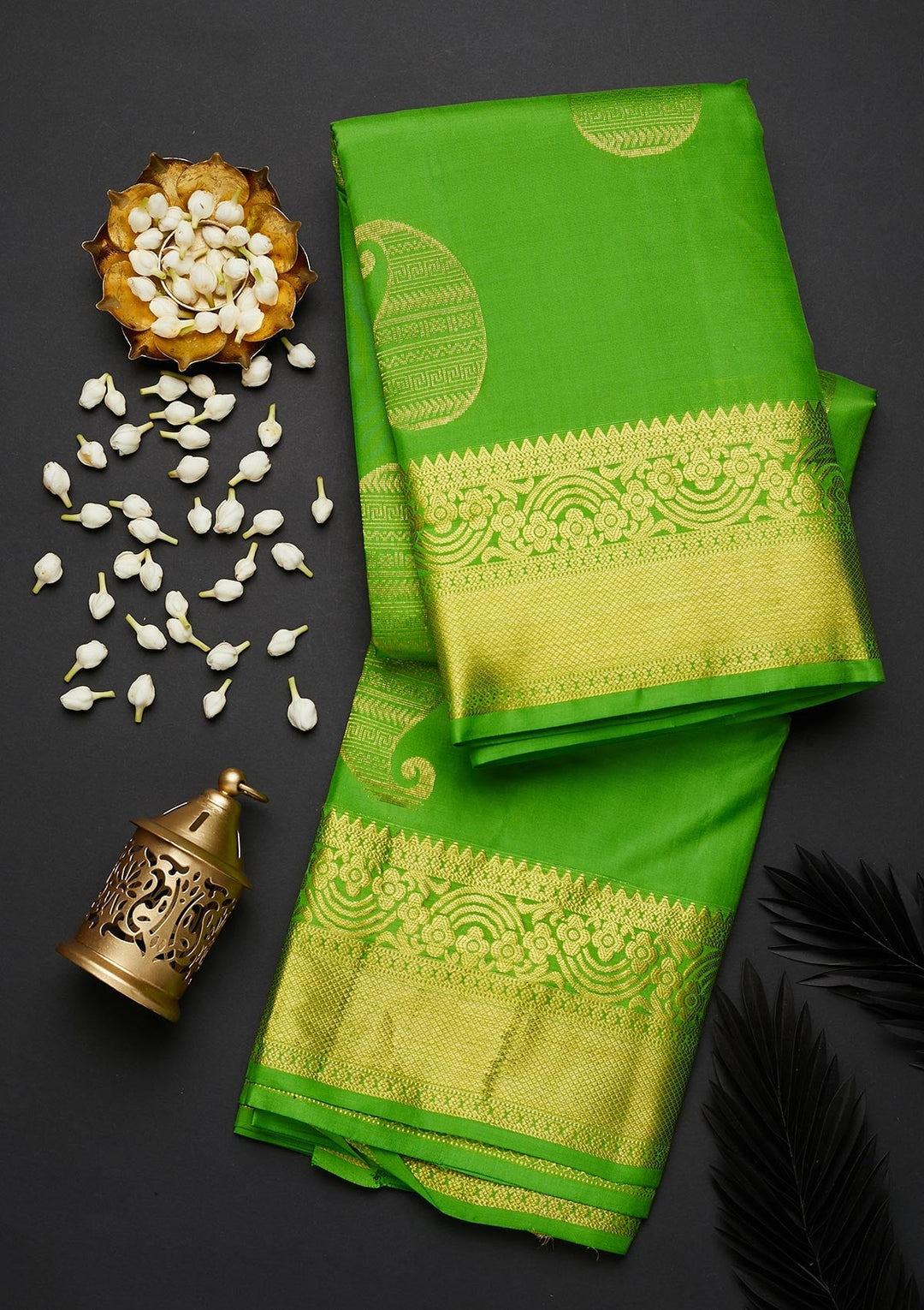Parrot Green Zariwork Pure Silk Designer Saree - Koskii