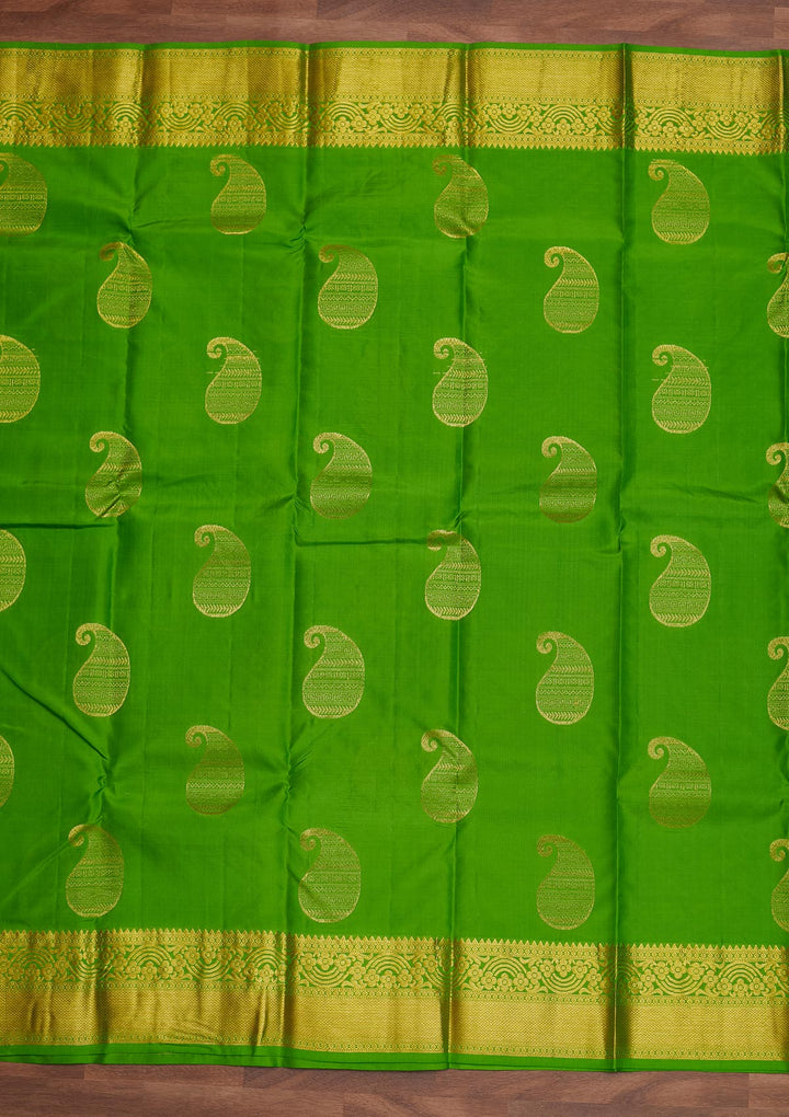 Parrot Green Zariwork Pure Silk Designer Saree - Koskii