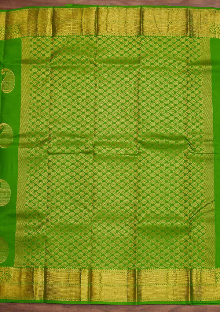 Parrot Green Zariwork Pure Silk Designer Saree - Koskii