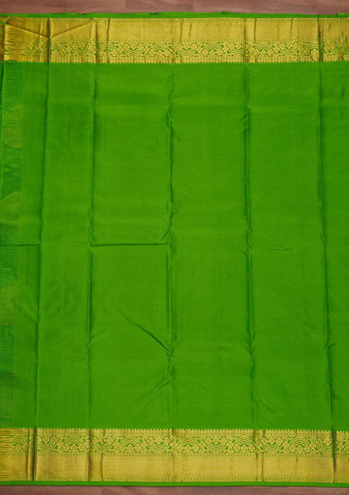 Parrot Green Zariwork Pure Silk Designer Saree - Koskii
