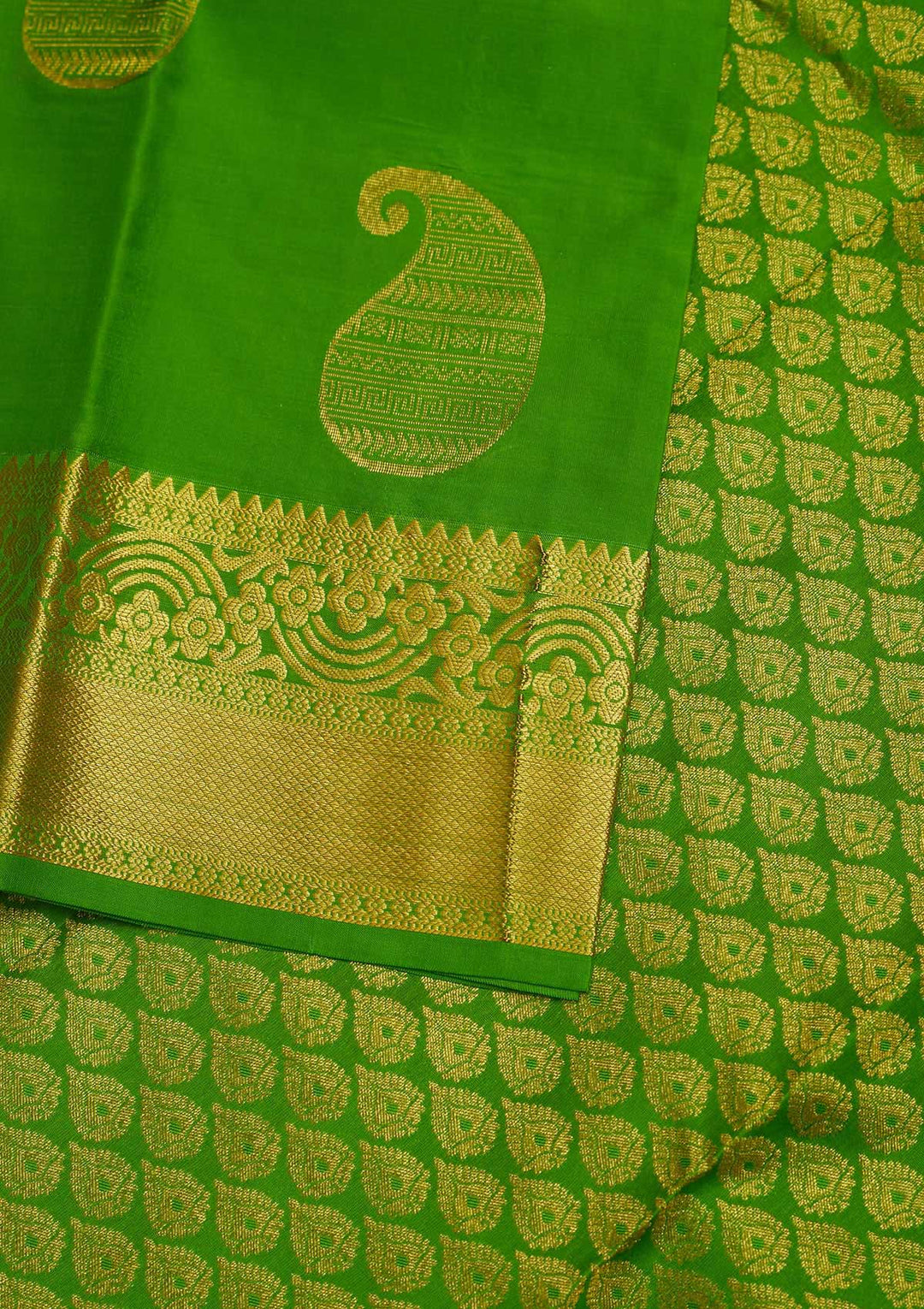Parrot Green Zariwork Pure Silk Designer Saree - Koskii