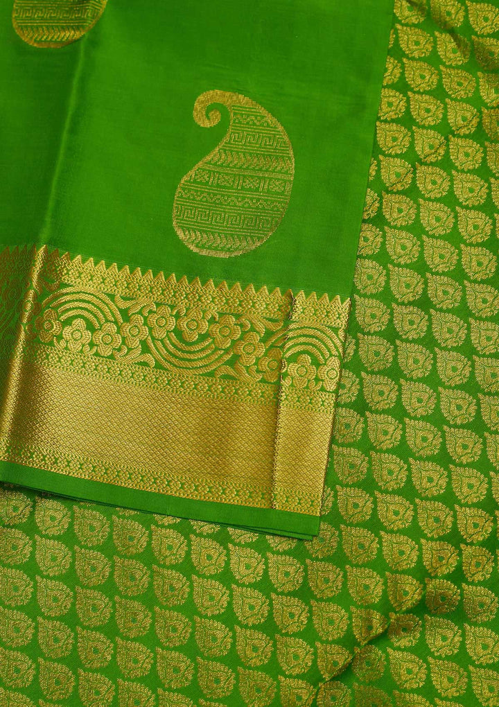 Parrot Green Zariwork Pure Silk Designer Saree - Koskii