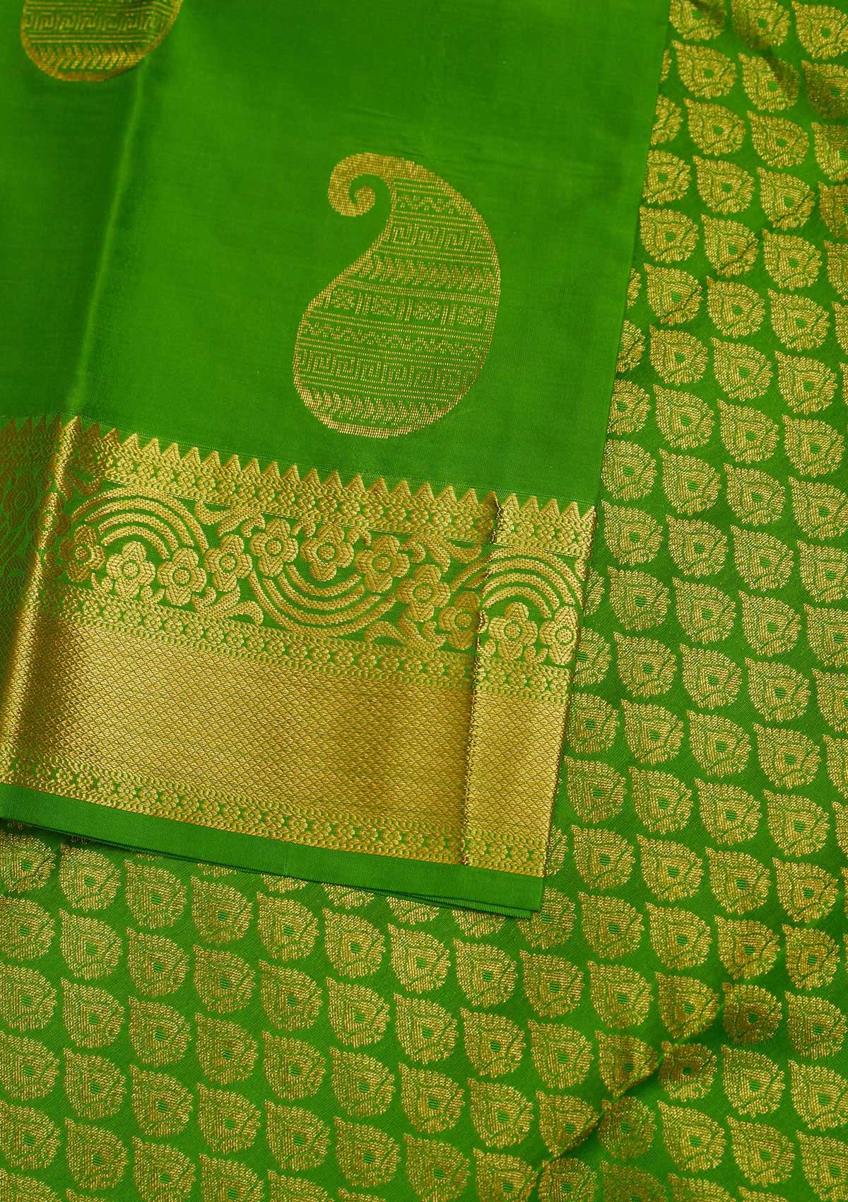 Parrot Green Zariwork Pure Silk Designer Saree - Koskii