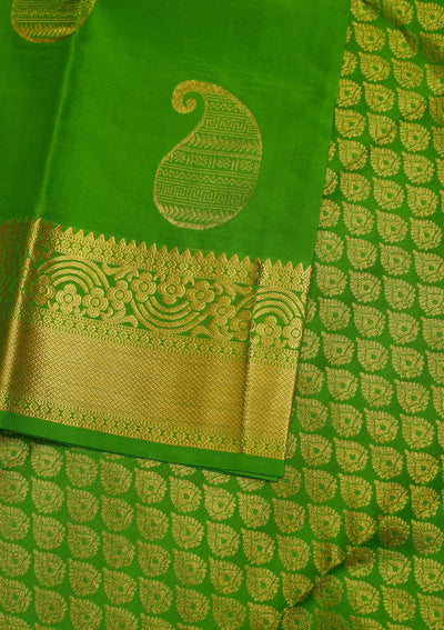 Parrot Green Zariwork Pure Silk Designer Saree - Koskii