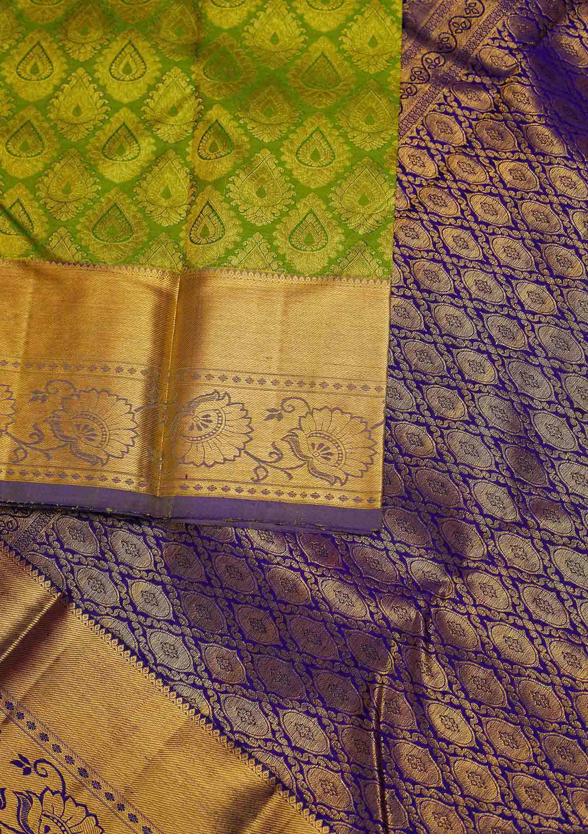 Parrot Green Zariwork Pure Silk Designer Saree - Koskii