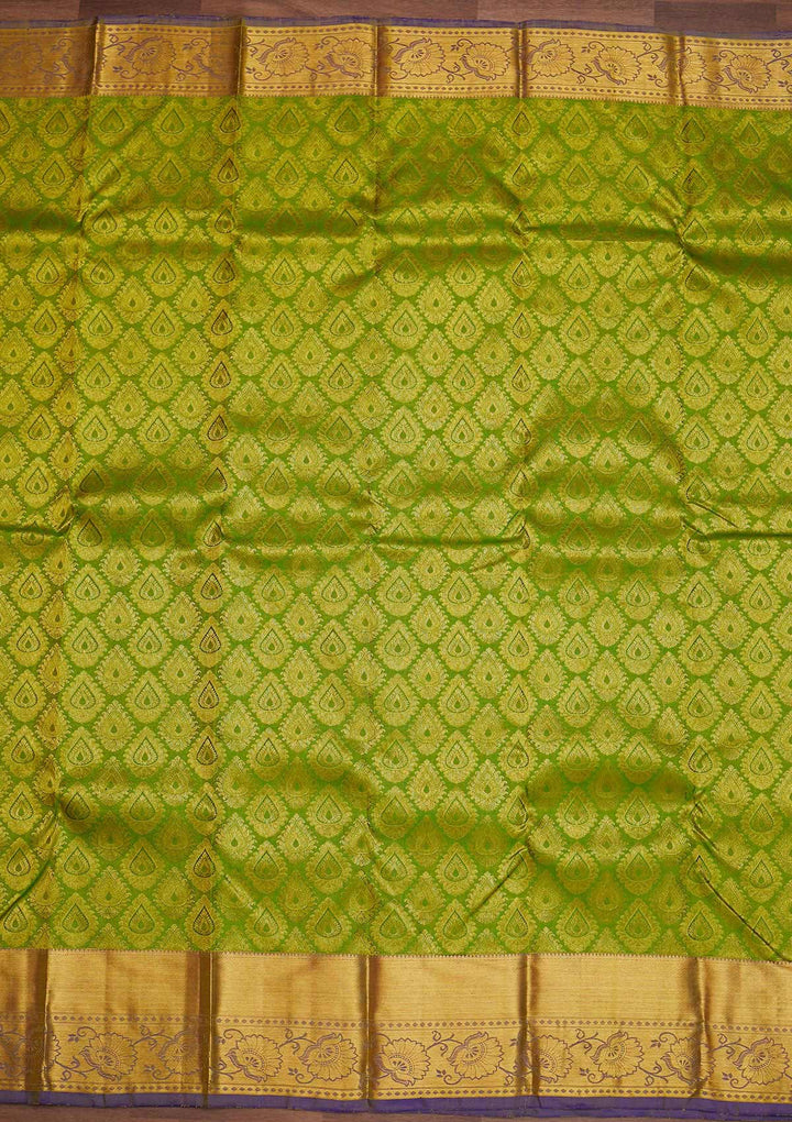 Parrot Green Zariwork Pure Silk Designer Saree - Koskii