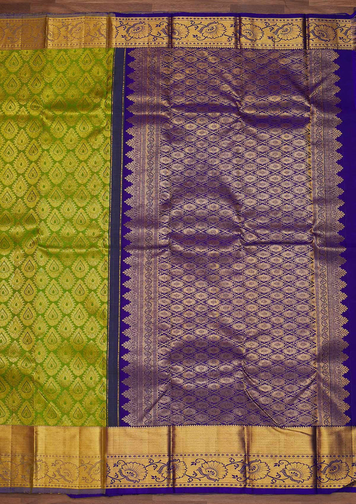 Parrot Green Zariwork Pure Silk Designer Saree - Koskii