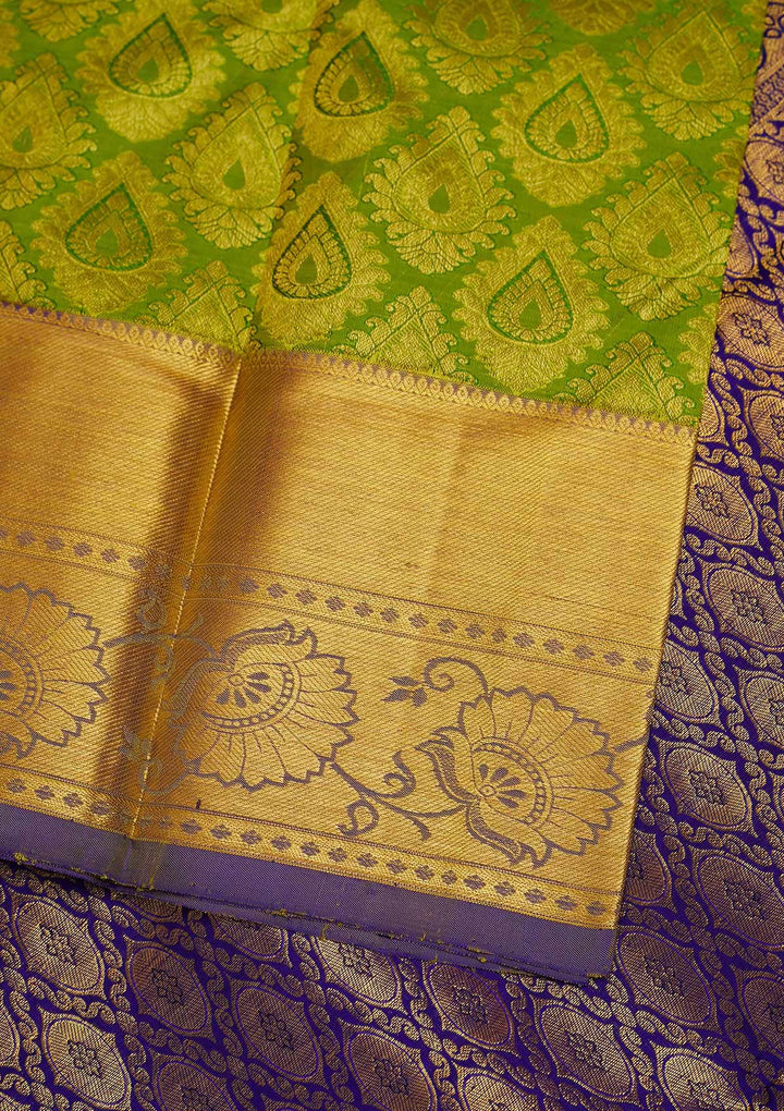 Parrot Green Zariwork Pure Silk Designer Saree - Koskii
