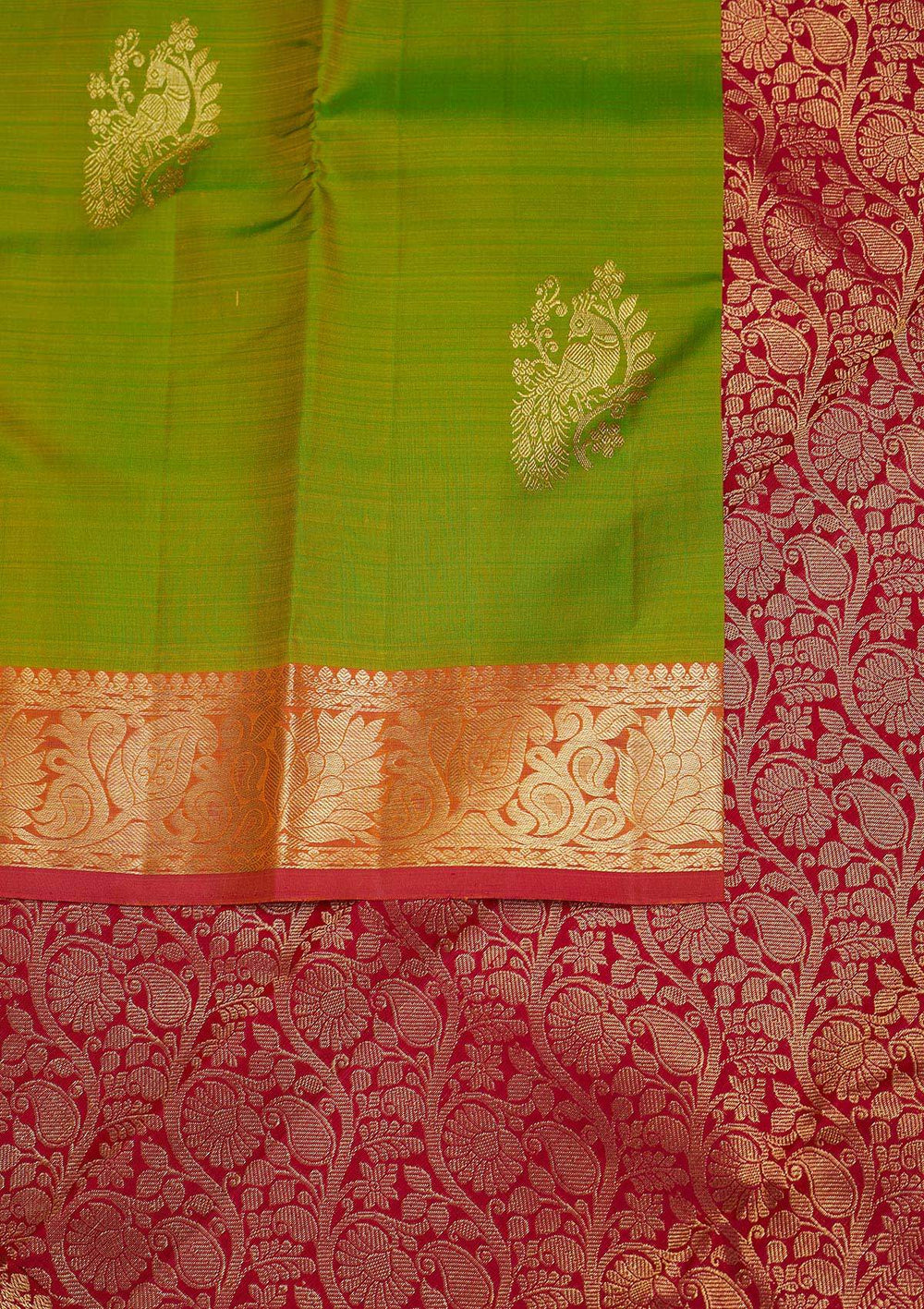Parrot Green Zariwork Pure Silk Designer Saree - Koskii