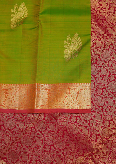 Parrot Green Zariwork Pure Silk Designer Saree - Koskii