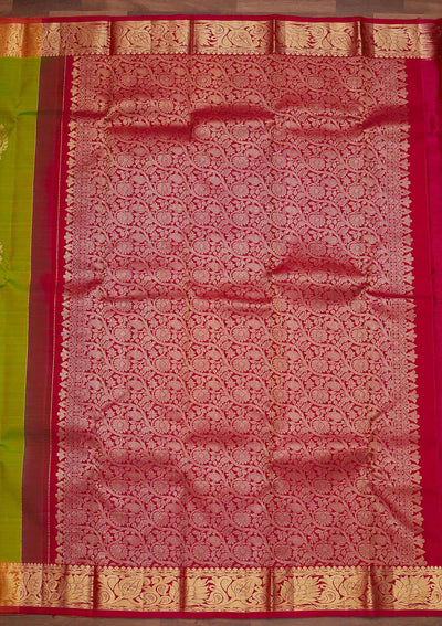 Parrot Green Zariwork Pure Silk Designer Saree - Koskii