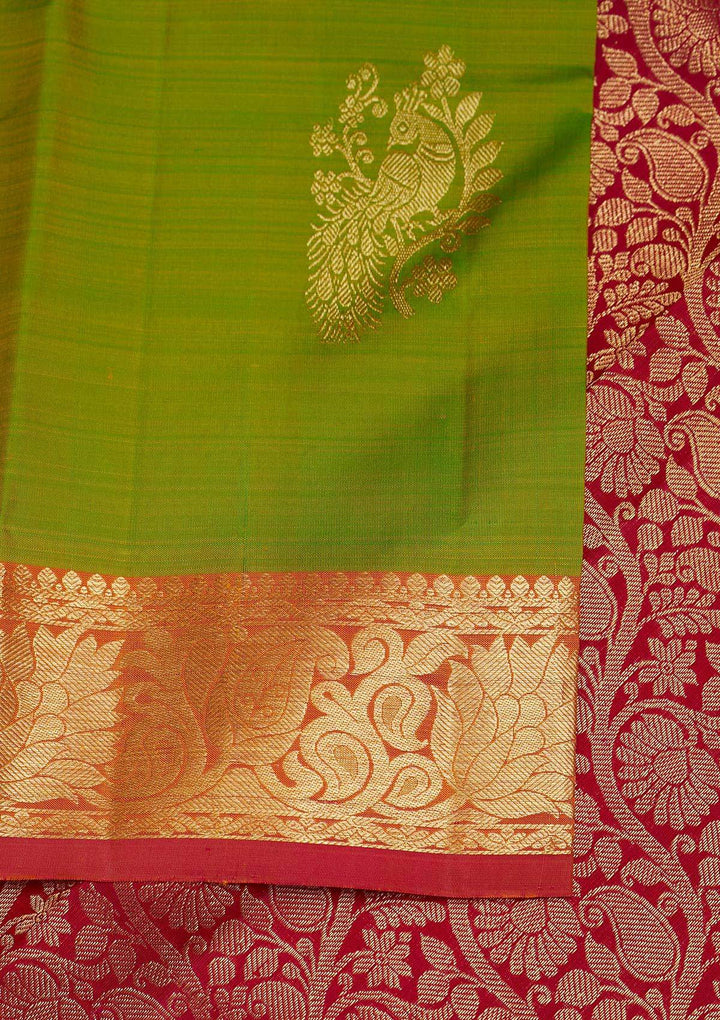 Parrot Green Zariwork Pure Silk Designer Saree - Koskii