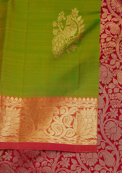 Parrot Green Zariwork Pure Silk Designer Saree - Koskii