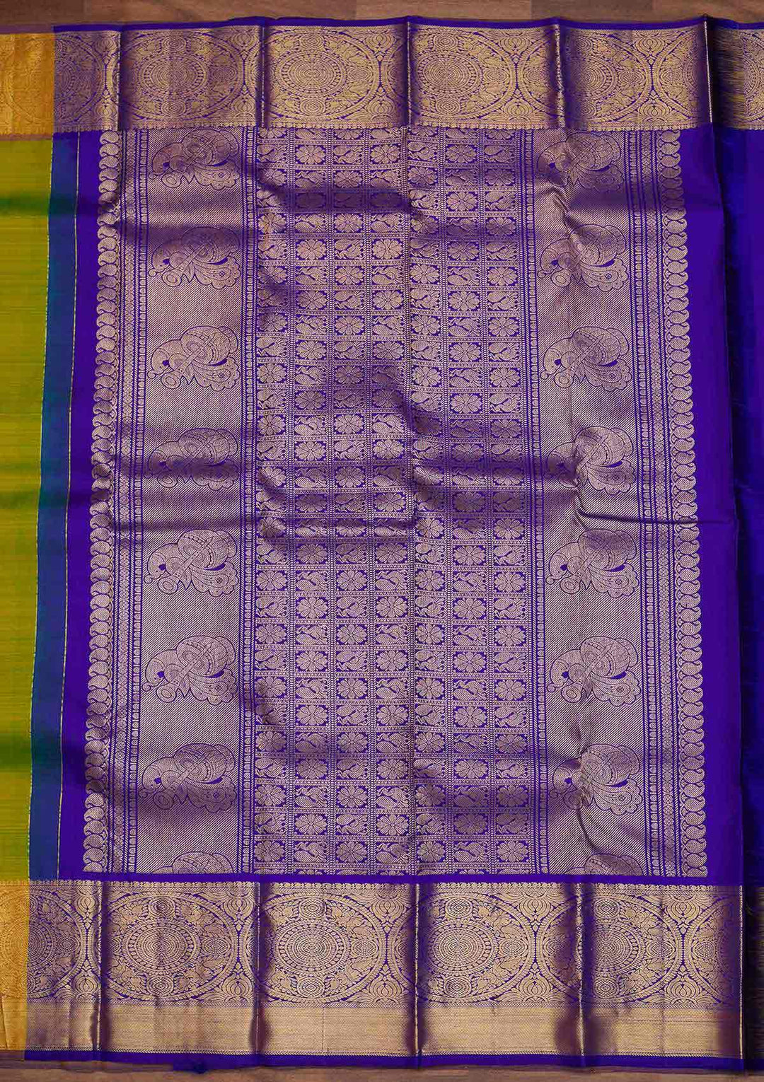 Parrot Green Zariwork Pure Silk Designer Saree - Koskii