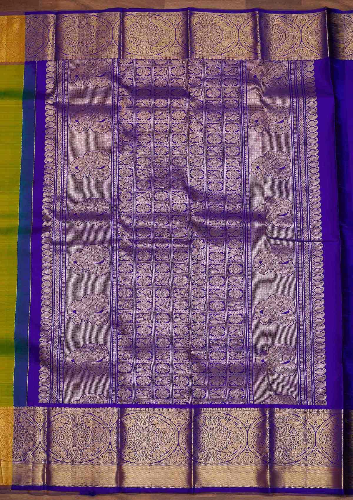Parrot Green Zariwork Pure Silk Designer Saree - Koskii