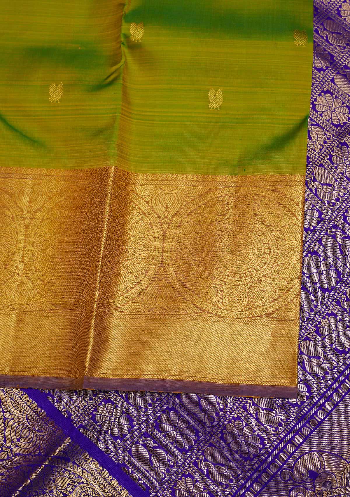 Parrot Green Zariwork Pure Silk Designer Saree - Koskii