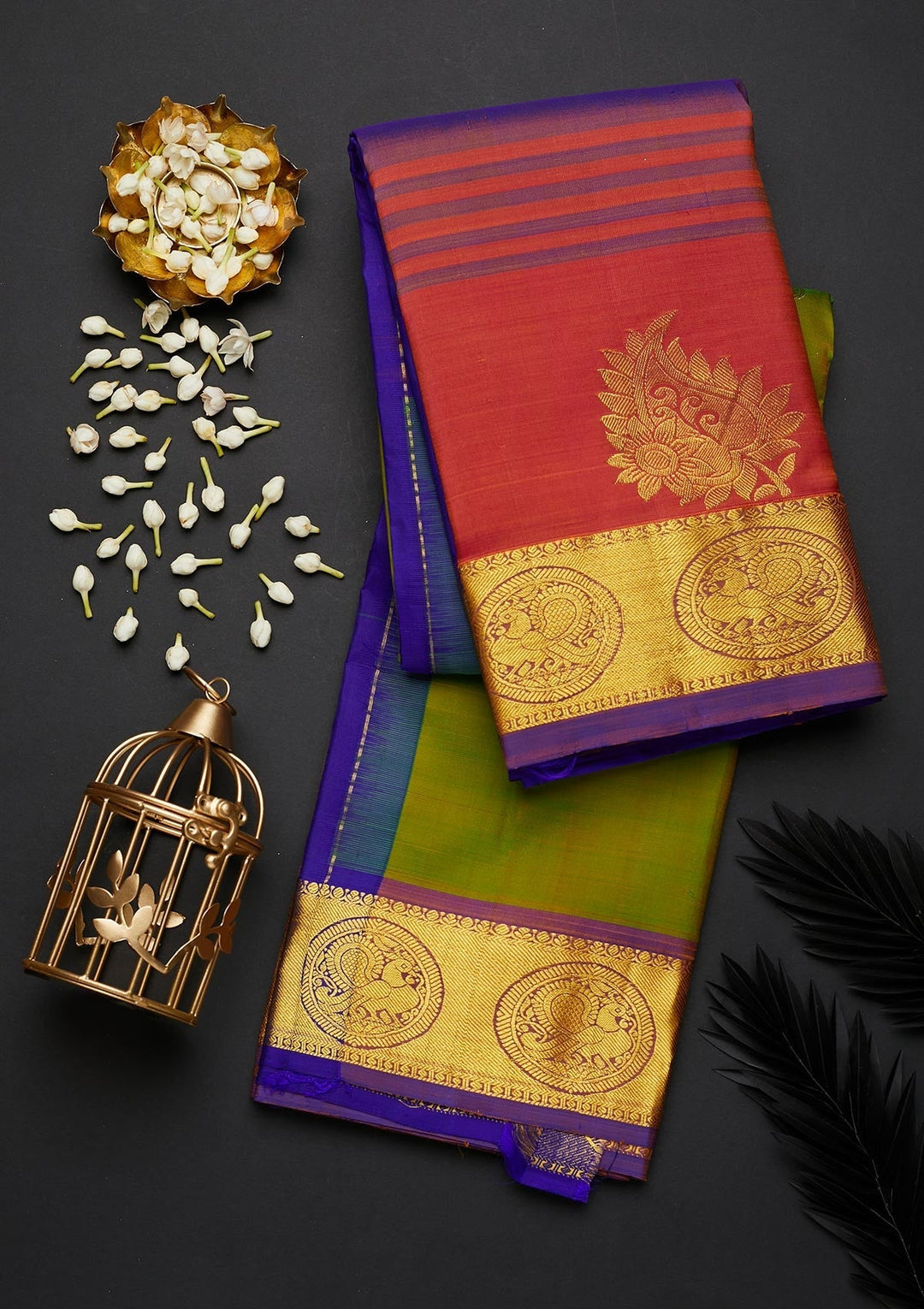 Parrot Green Zariwork Pure Silk Designer Saree - Koskii