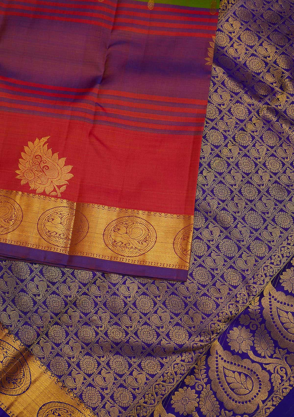Parrot Green Zariwork Pure Silk Designer Saree - Koskii