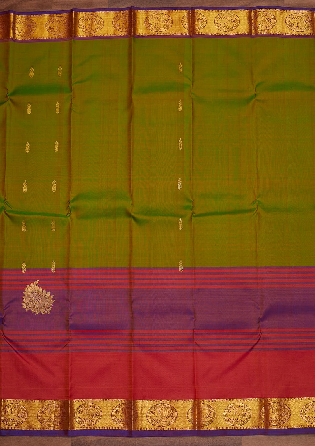 Parrot Green Zariwork Pure Silk Designer Saree - Koskii