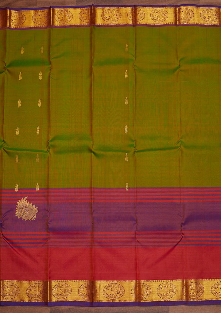 Parrot Green Zariwork Pure Silk Designer Saree - Koskii