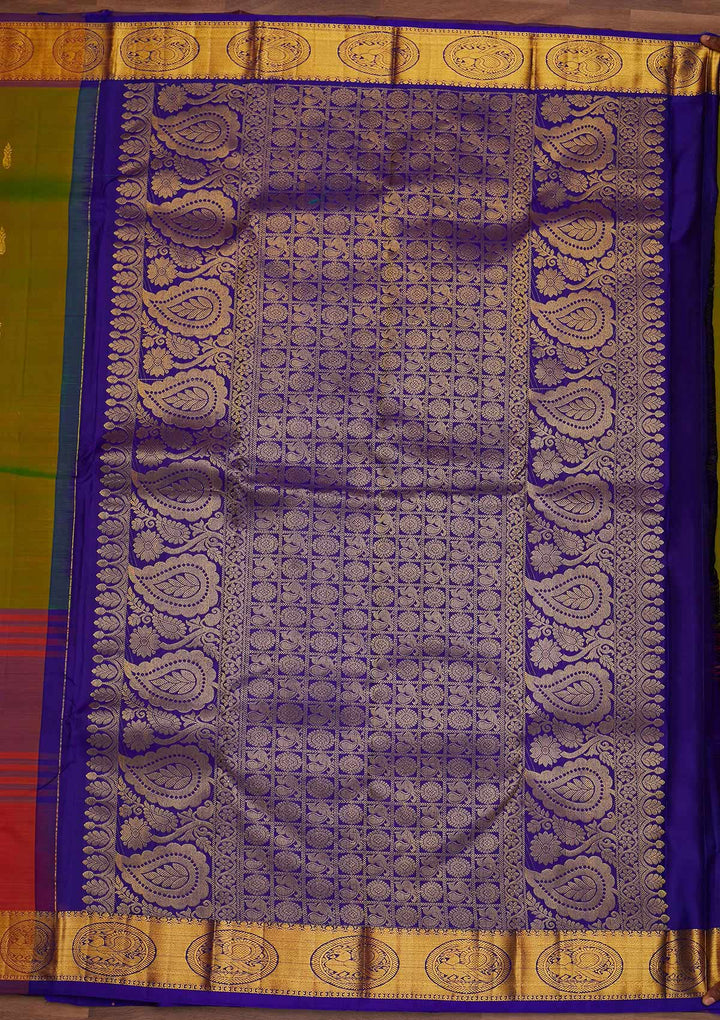 Parrot Green Zariwork Pure Silk Designer Saree - Koskii