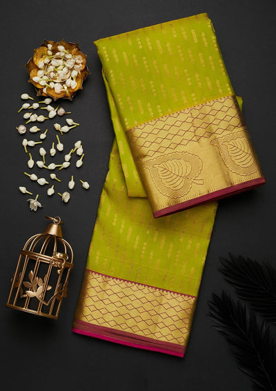 Parrot Green Zariwork Pure Silk Designer Saree - Koskii