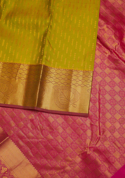 Parrot Green Zariwork Pure Silk Designer Saree - Koskii