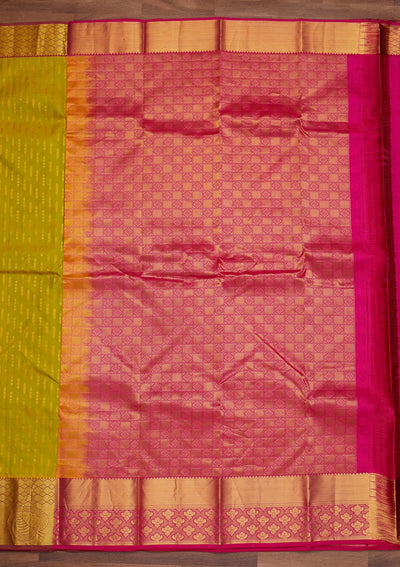 Parrot Green Zariwork Pure Silk Designer Saree - Koskii
