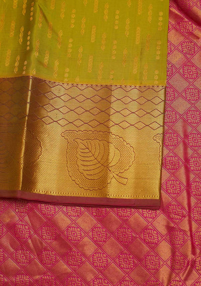Parrot Green Zariwork Pure Silk Designer Saree - Koskii