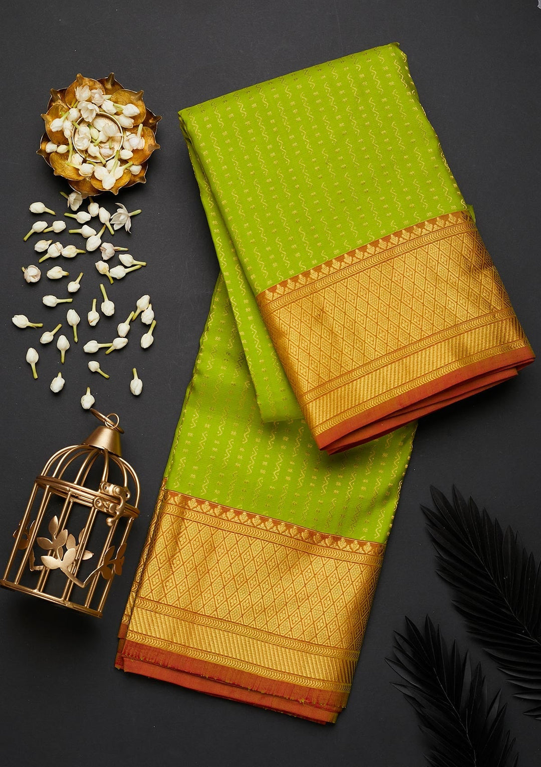 Parrot Green Zariwork Pure Silk Designer Saree - Koskii
