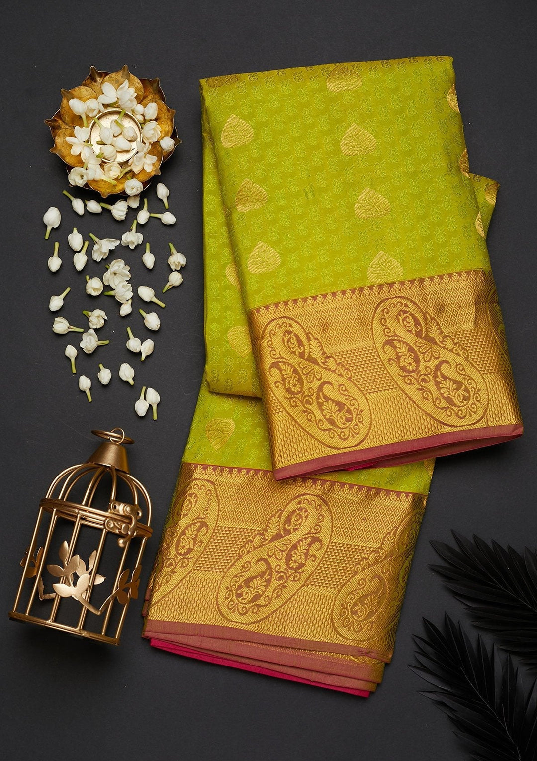 Parrot Green Zariwork Pure Silk Designer Saree - Koskii