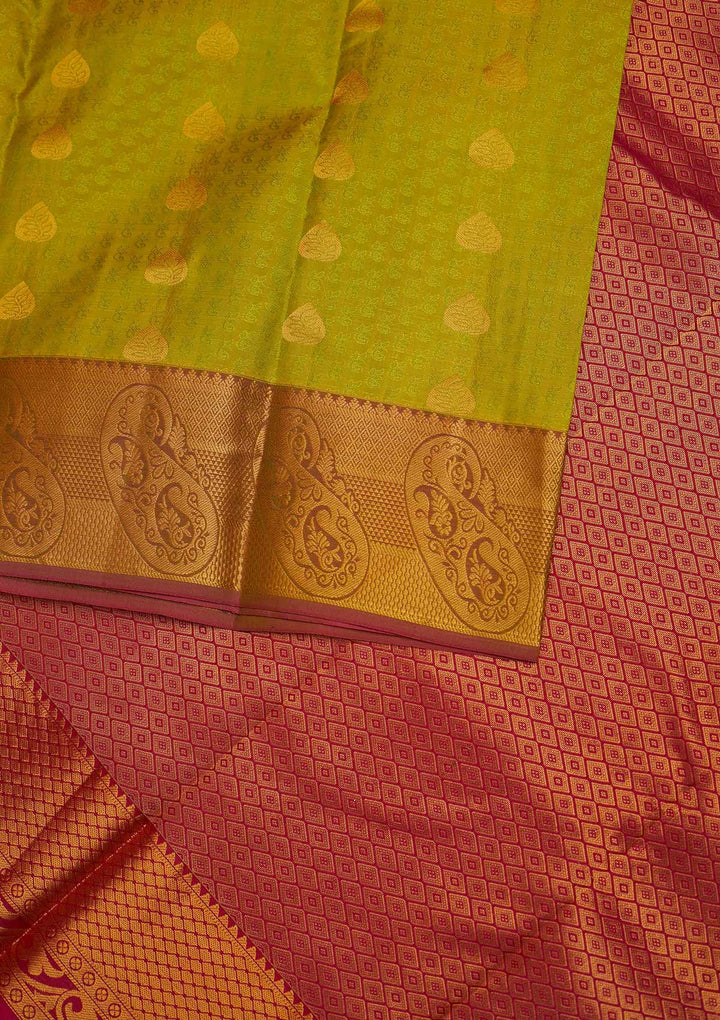 Parrot Green Zariwork Pure Silk Designer Saree - Koskii