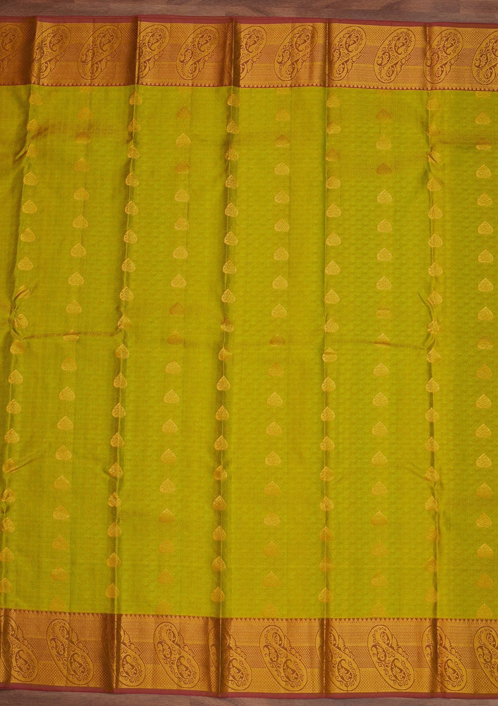 Parrot Green Zariwork Pure Silk Designer Saree - Koskii