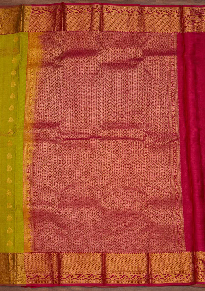 Parrot Green Zariwork Pure Silk Designer Saree - Koskii