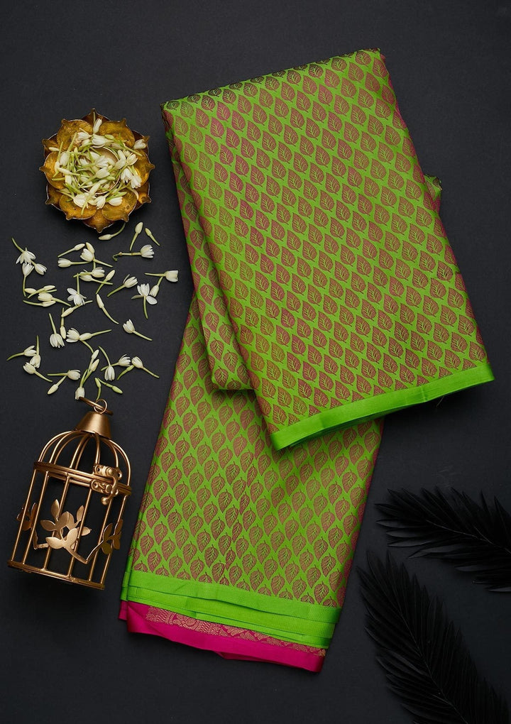 Parrot Green Zariwork Pure Silk Designer Saree - Koskii