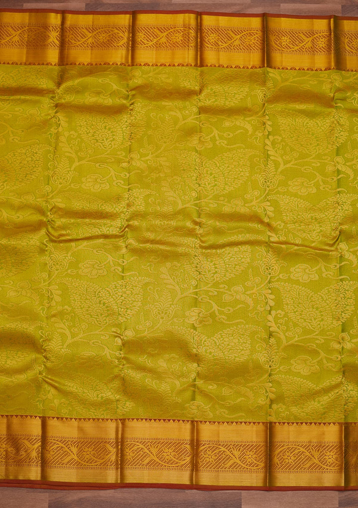 Parrot Green Zariwork Pure Silk Designer Saree - Koskii