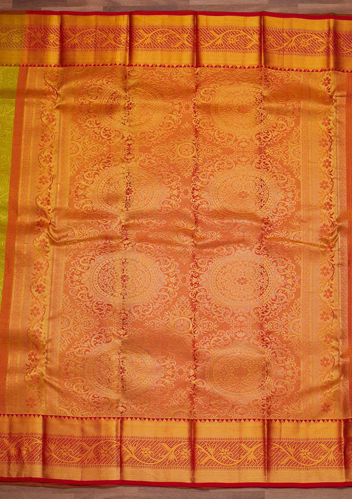 Parrot Green Zariwork Pure Silk Designer Saree - Koskii