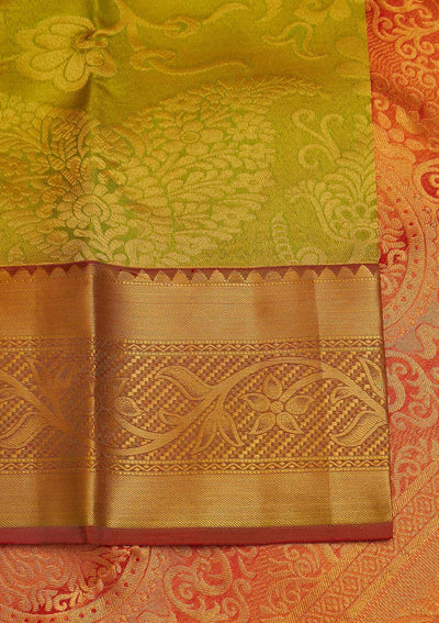 Parrot Green Zariwork Pure Silk Designer Saree - Koskii