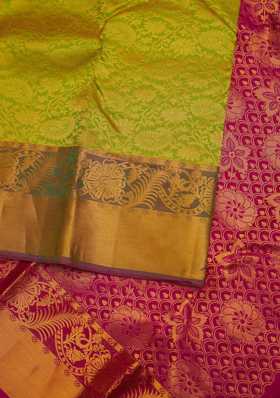 Parrot Green Zariwork Pure Silk Designer Saree - Koskii