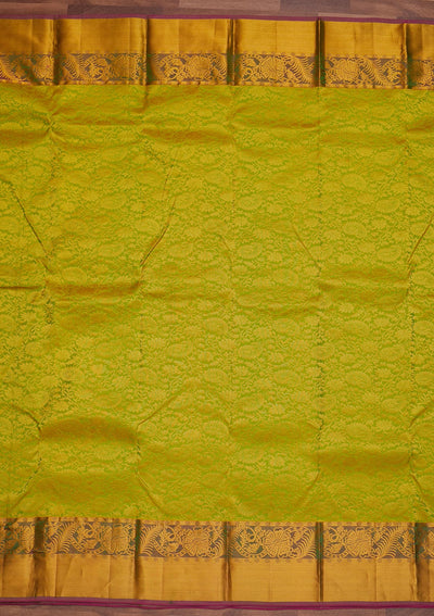 Parrot Green Zariwork Pure Silk Designer Saree - Koskii